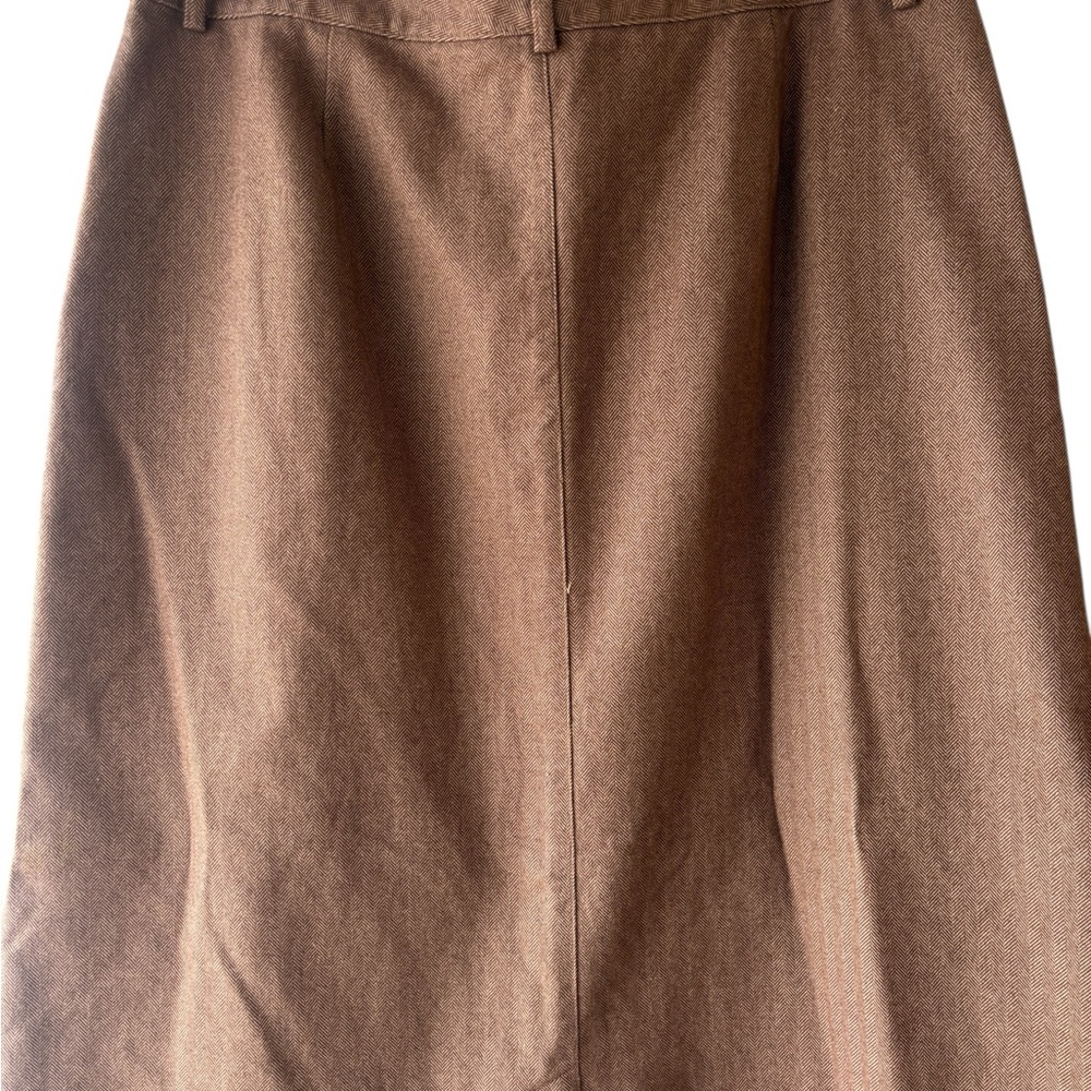 L.L. Bean Herringbone Brown Classic Fit Skirt Size 14